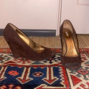 Miu Miu brown suede open-toe wedge
